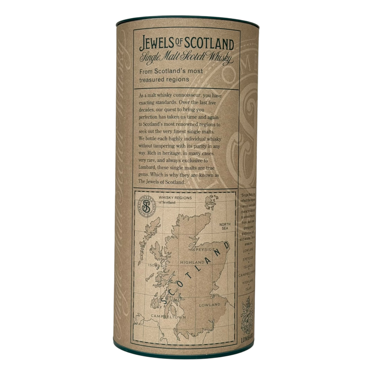 Lochside 1981 24 Year Old Jewels of Scotland presentation tube rear