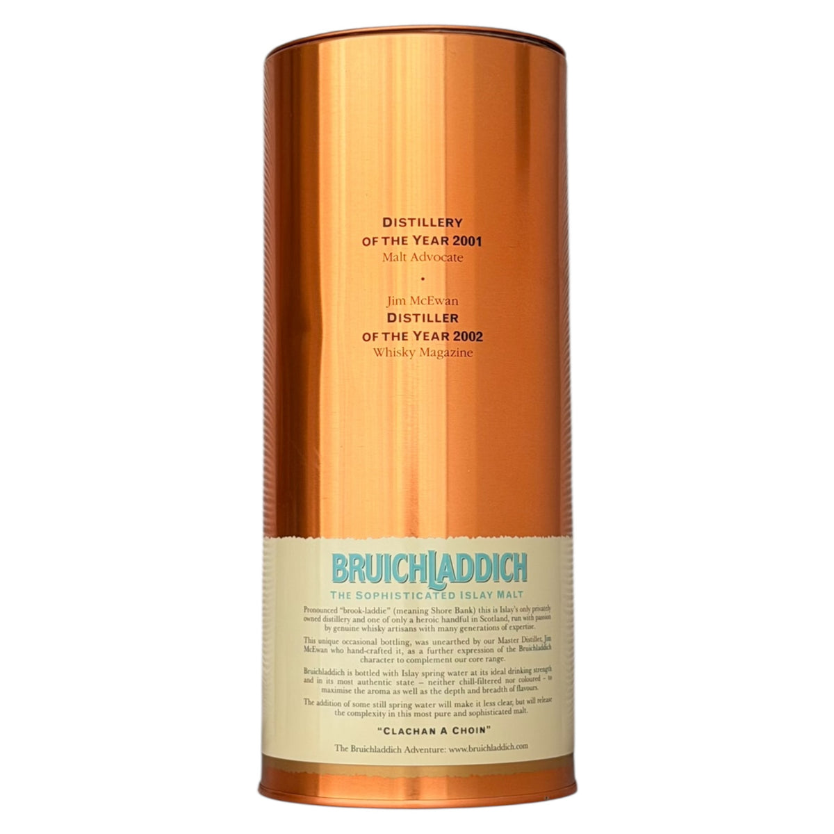 Bruichladdich 1970 presentation tube rear