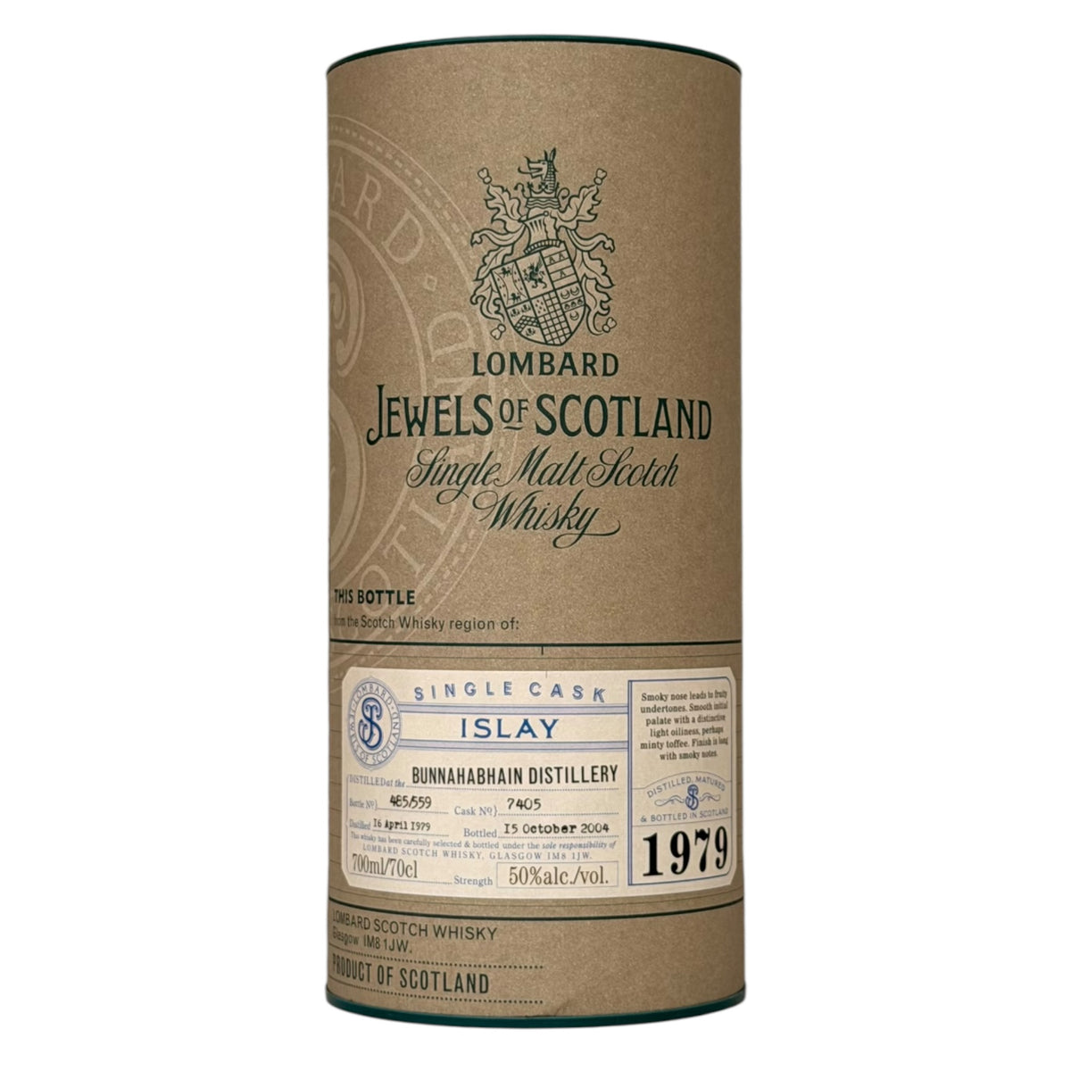 Bunnahabhain 1979 25 Year Old Jewels of Scotland presentation tube front