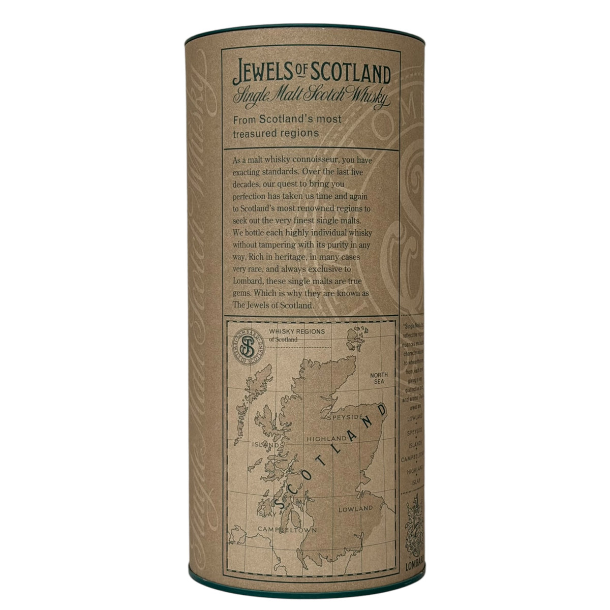 Bunnahabhain 1979 25 Year Old Jewels of Scotland presentation tube rear