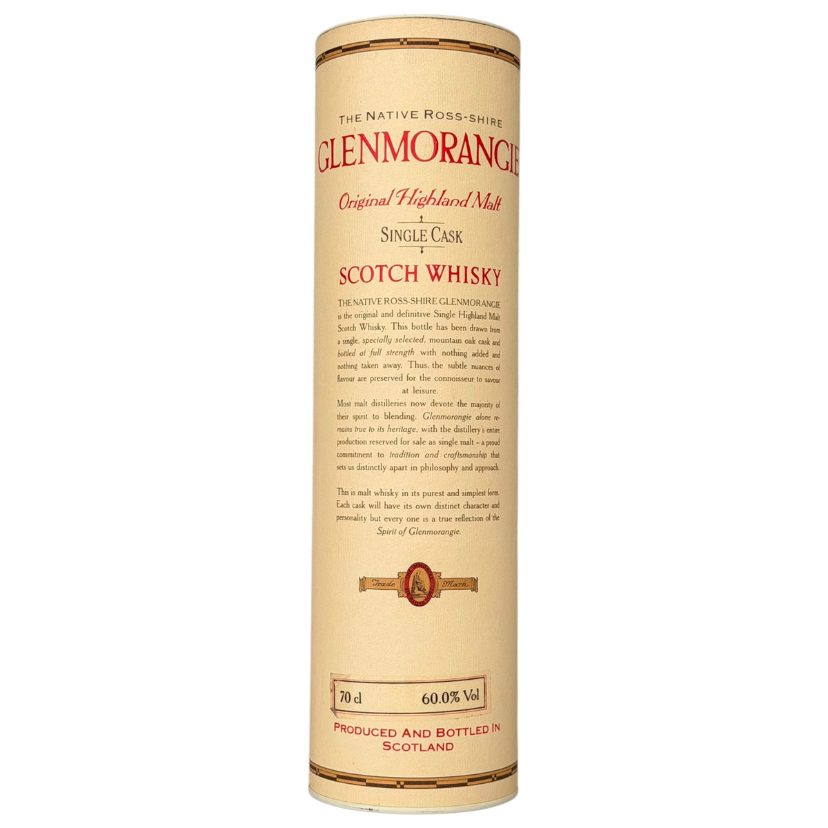 Glenmorangie 1984 10 Year Old Natural Cask Strength presentation tube rear