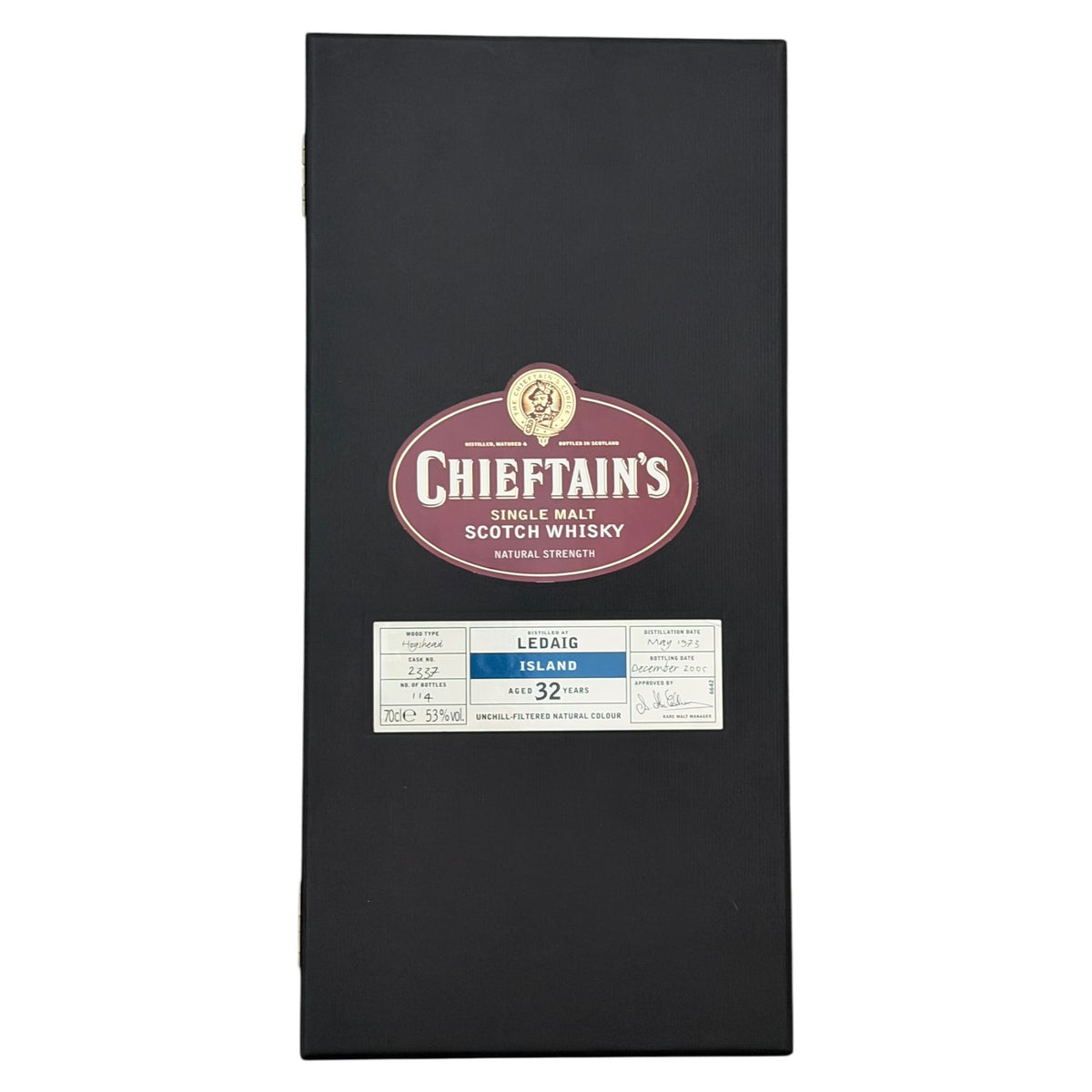 Ledaig 1973 32 Year Old Chieftain's Choice presentation box