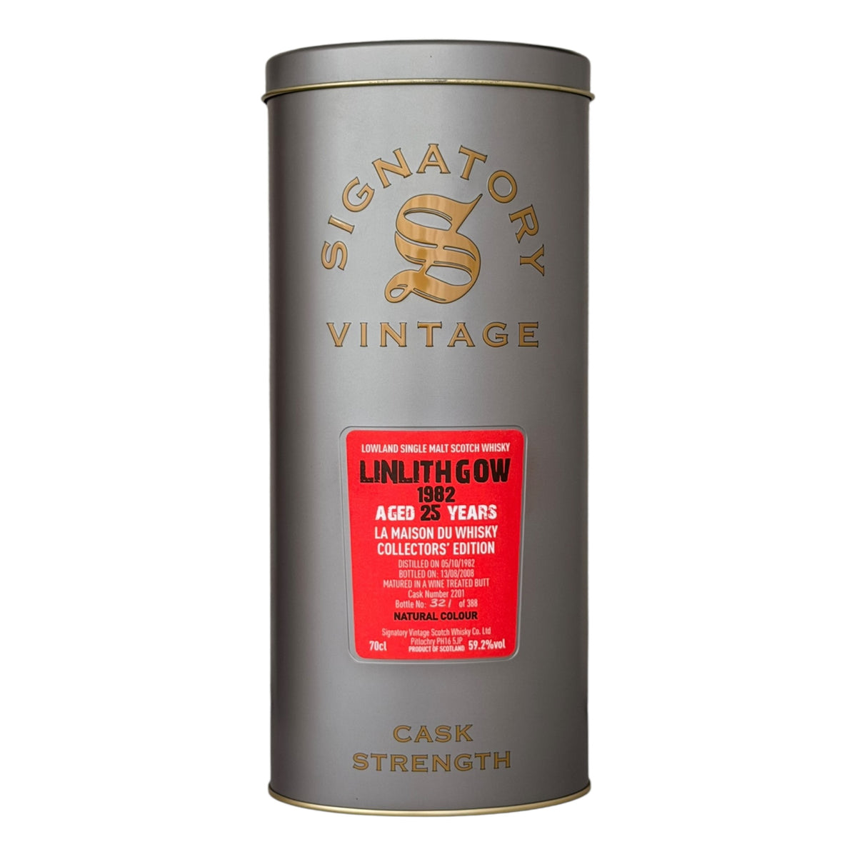 Linlithgow 1982 25 Year Old Signatory presentation tube