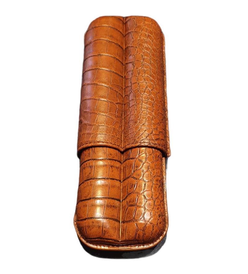 Bosquet Paris - Case for 2 cigars - Genuine crocodile leather - Antique Brown
