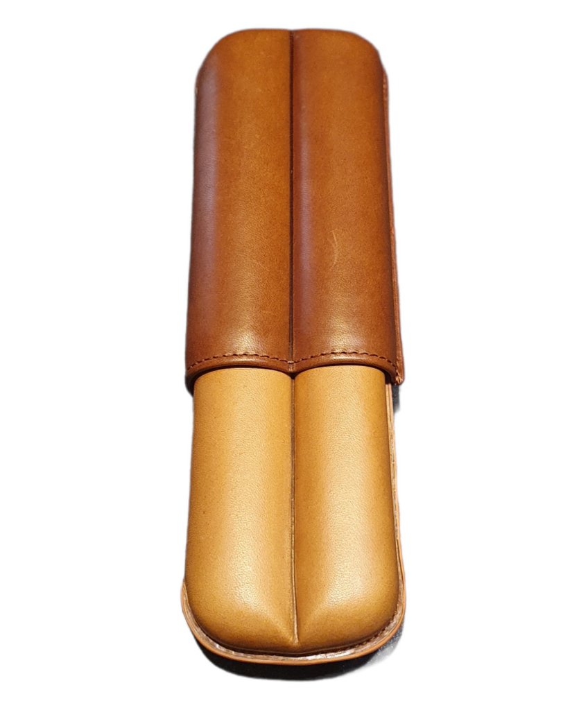 Bosquet Paris - Case for 2 cigars - Genuine Calf leather - Olive / Brown