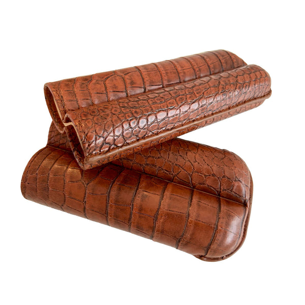 Bosquet Paris - Case for 2 cigars - Genuine crocodile leather - Antique Brown